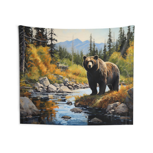 Bear Tapestry, Wilderness Mountain Wall Art Hanging Cool Unique Landscape Aesthetic Large Small Decor Bedroom College Dorm Room Starcove Fashion