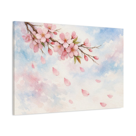 Cherry Blossom Canvas Gallery Wrap, Watercolor Pink Floral Flowers Wall Art Print Artwork Decor Small Large Hanging Modern Landscape Poster