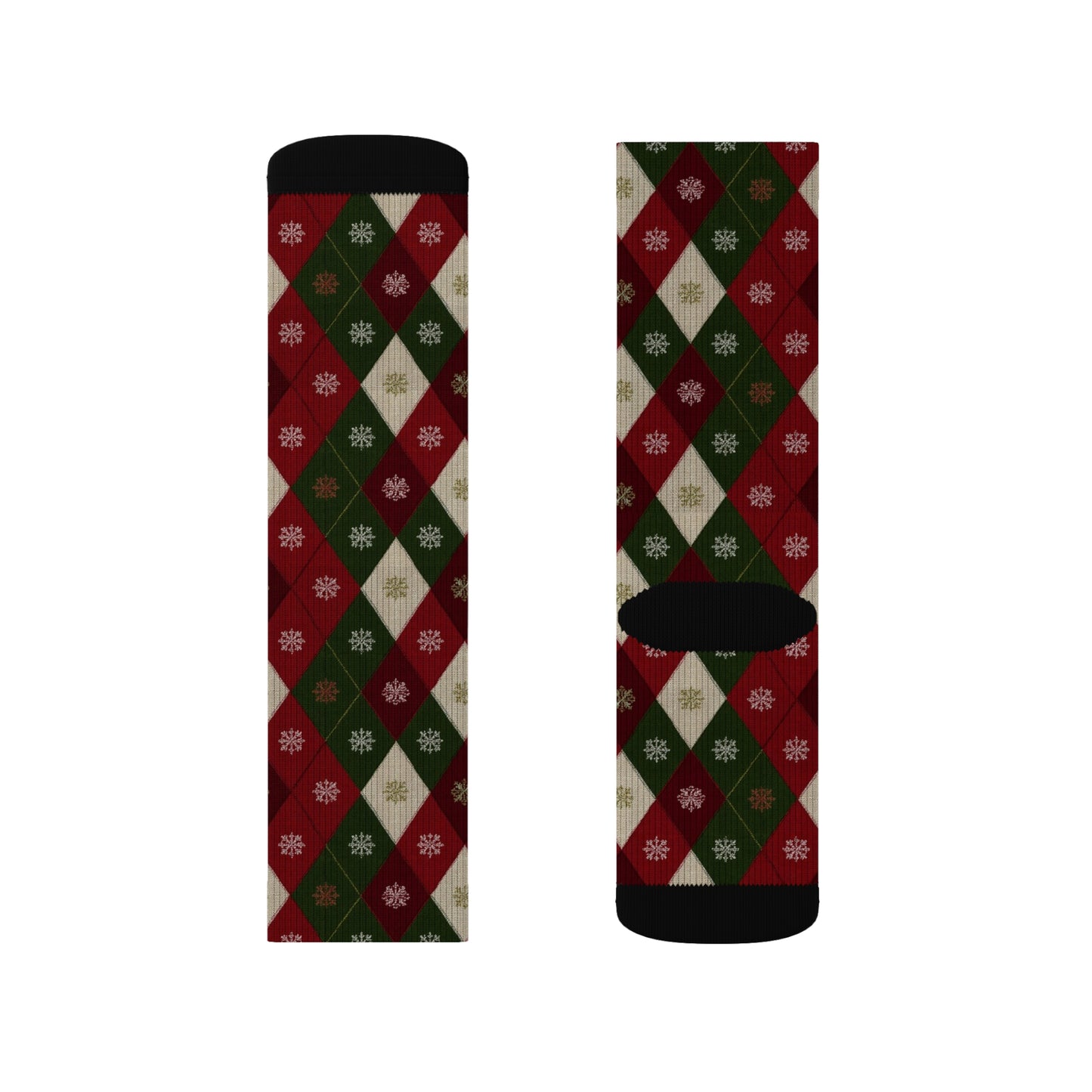 Argyle Socks, Red Green Snowflake Christmas Festive Crew Sublimation Women Men Designer Fun Novelty Cool Casual Cute Unique Dress