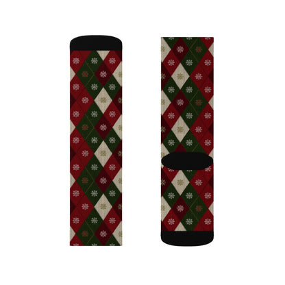 Argyle Socks, Red Green Snowflake Christmas Festive Crew Sublimation Women Men Designer Fun Novelty Cool Casual Cute Unique Dress
