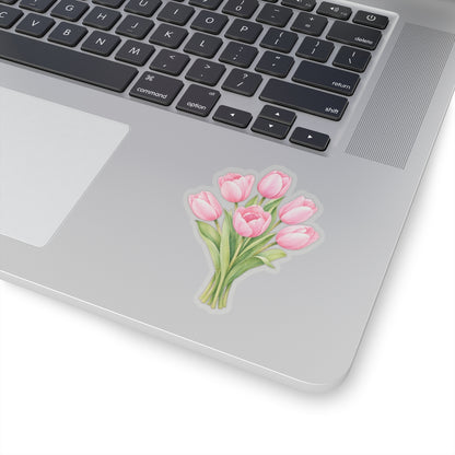 Pink Tulips Flower Sticker Decal, Bouquet Floral Watercolor Art Vinyl Cute Waterbottle Tumbler Car Waterproof Bumper Clear Die Cut Wall - Starcove Fashion