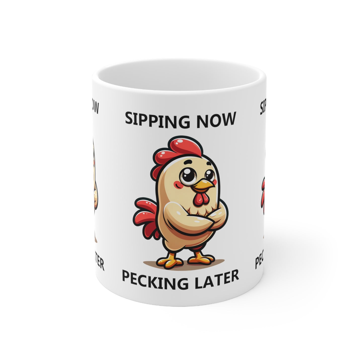 Funny Coffee Mug, Sipping Pecking Chicken Art Ceramic Cup Tea Office Boss Coworker Friend Unique Microwave Safe Novelty Cool Gift
