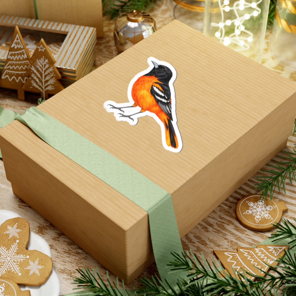 Baltimore Oriole Bird Sticker Decal, Orange Birdwatcher Watercolor Art Vinyl Laptop Waterbottle Tumbler Car Waterproof Bumper Clear Die Cut