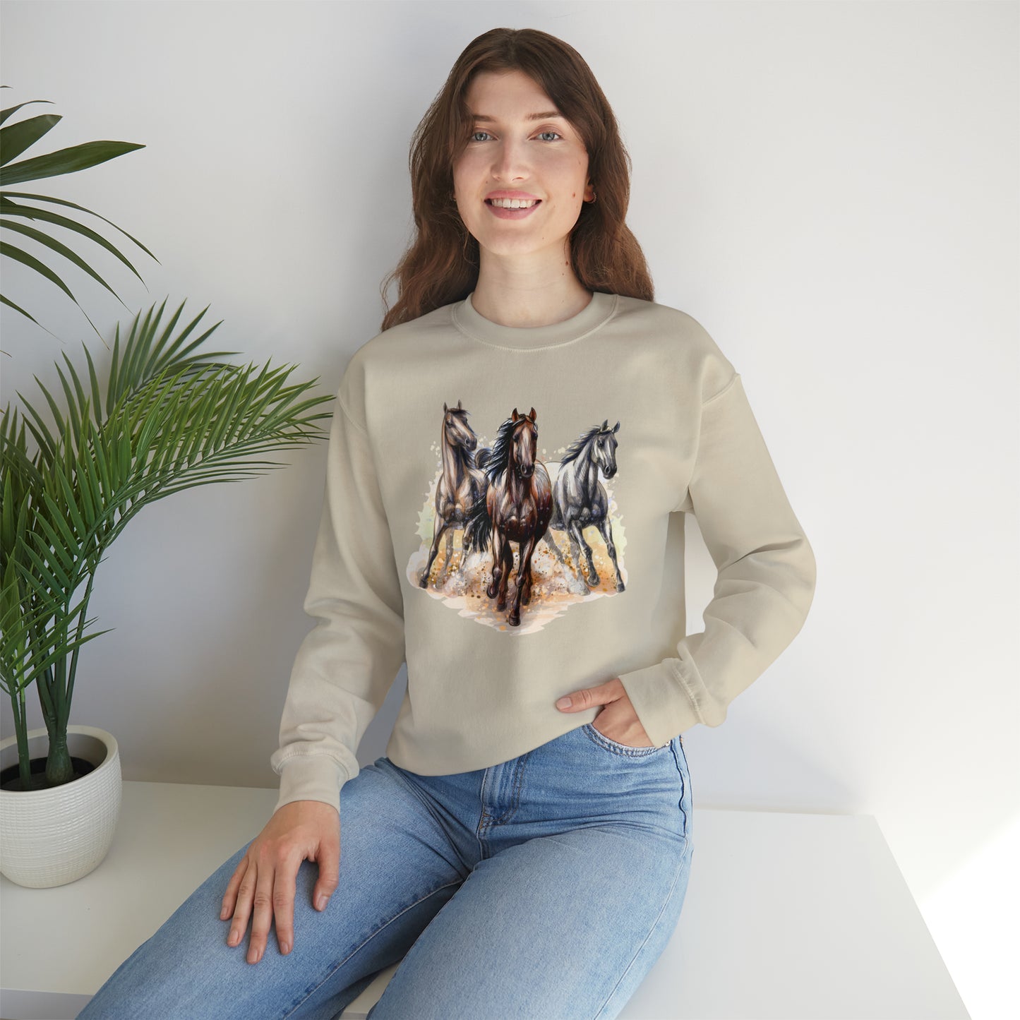 Horse Sweatshirt,  Vintage Graphic Sweater Watercolor Animal Lover Equestrian Rider Gift Men Women Jumper Crewneck Apparel