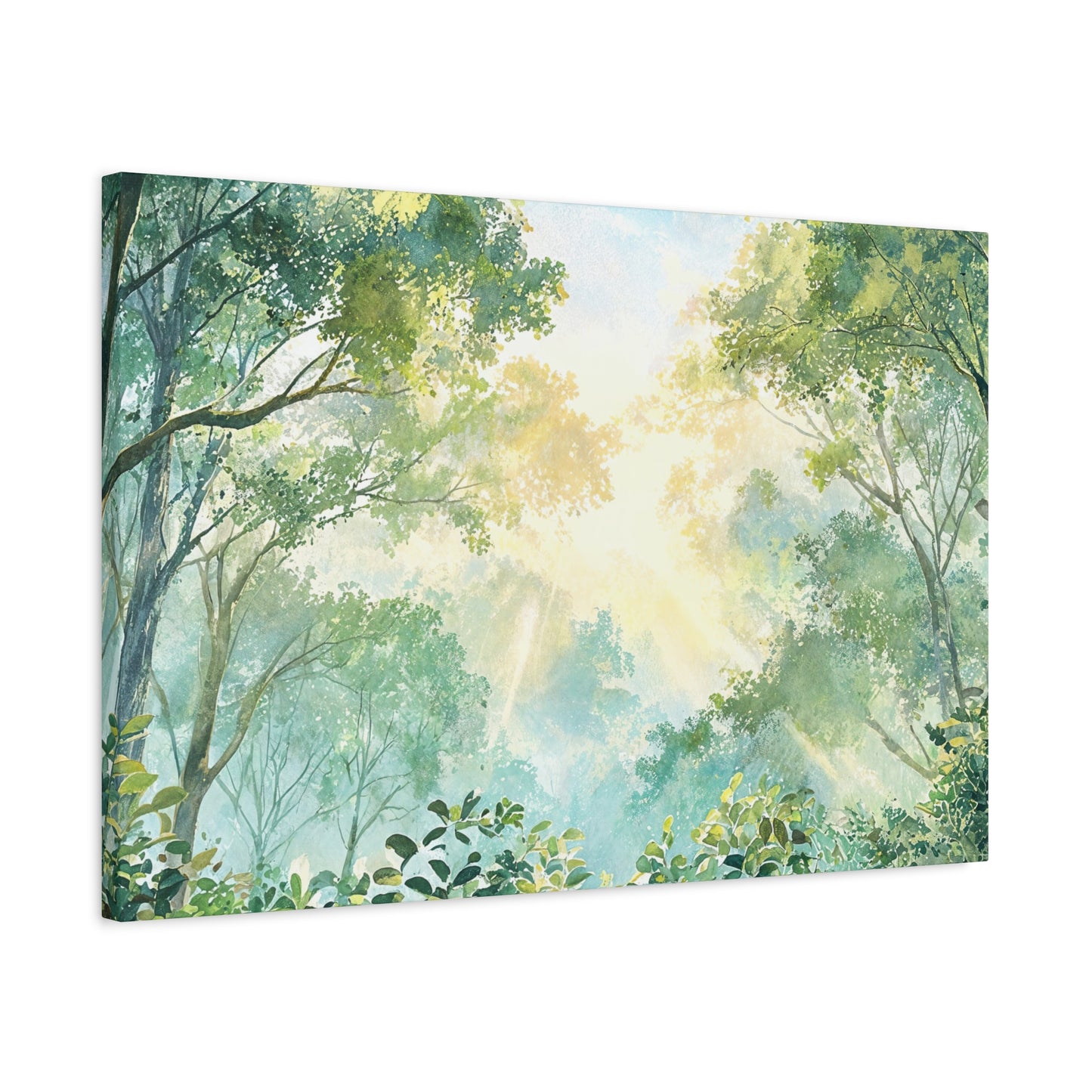 Tree Canopy Sky Canvas Gallery Wrap, Sunlit Calm Nature Watercolor Wall Art Print Decor Small Large Hanging Modern Landscape Living Room