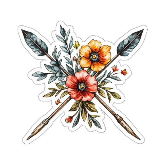 Arrows Crossing Floral Sticker, Flower Boho Decal Art Vinyl Laptop Cute Waterbottle Car Waterproof Bumper Clear Small Large Die Cut - Starcove Fashion