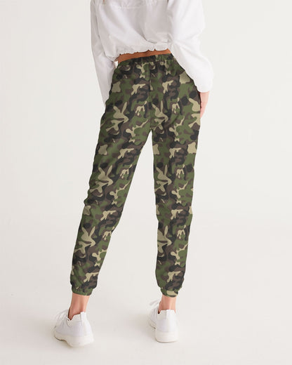 Camouflage  Women Track Pants, Green Camo Female Sports Exercise Zip Pockets Quick Dry Elastic Waist Windbreaker Tracksuit joggers Ladies