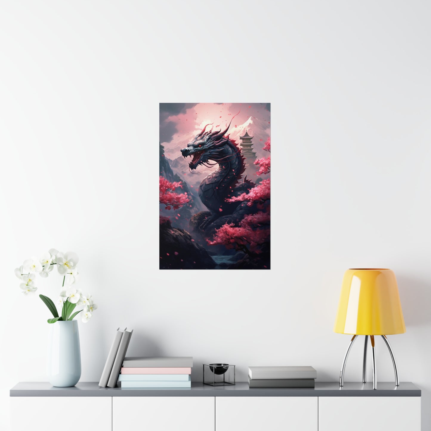 Japanese Dragon Poster Print, Cherry Blossom Picture Photo Wall Image Art Vertical Paper Artwork Small Large Cool Room Office Decor Starcove Fashion