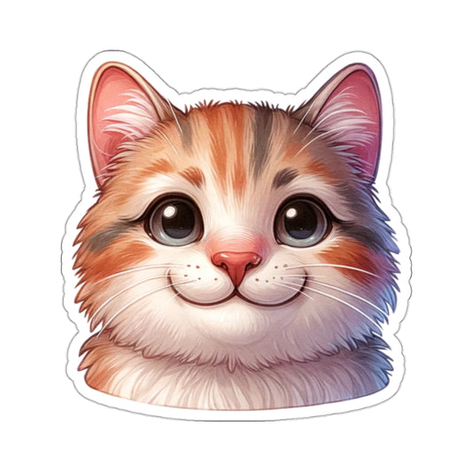 Cat Head Sticker Decal, Kitten Watercolor Art Vinyl Laptop Cute Waterbottle Tumbler Car Waterproof Bumper Clear Aesthetic Die Cut Wall