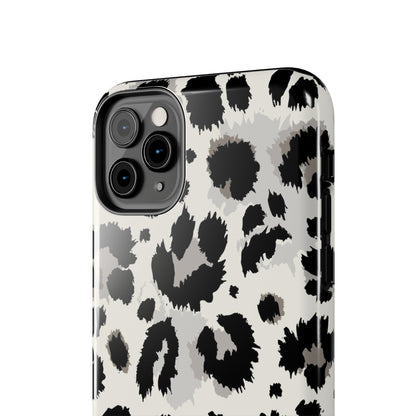 Snow leopard iPhone 14 13 12 11 Pro Max Case, White Black Tough Cell Phone Animal Print Cute Aesthetic XS Max XR X 7 Plus 8