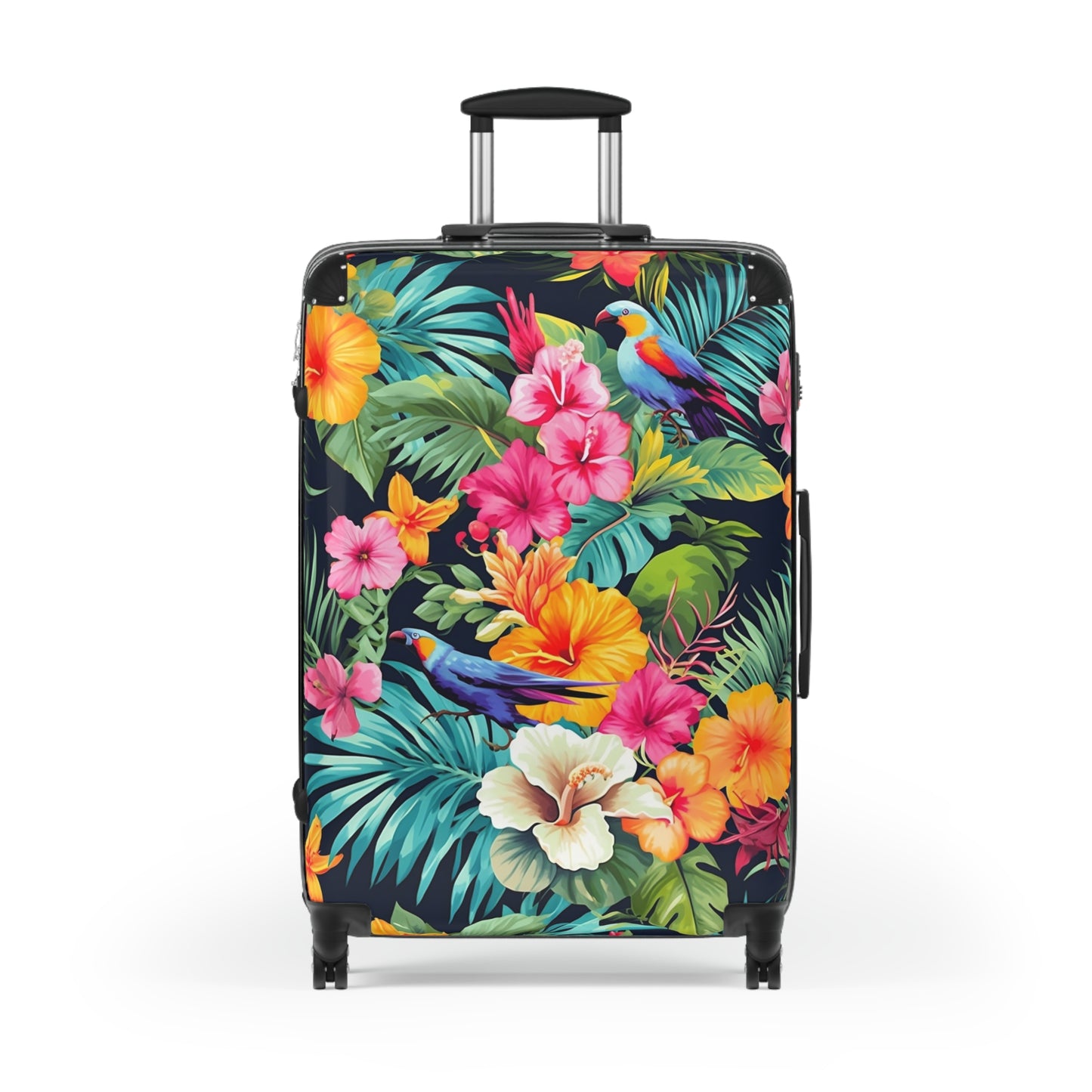 Tropical Flowers Suitcase Luggage, Pink Birds Parrot Carry On 4 Wheels Cabin Travel Small Large Set Rolling Spinner Designer Hard Shell Case - Starcove Fashion