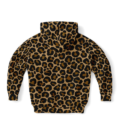Leopard Kids Pullover Hoodie, Animal Cheetah Brown Print Girls Boy Toddler Youth Children Fleece Cozy Cotton Hooded Sweatshirt Pockets