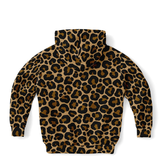 Leopard Kids Pullover Hoodie, Animal Cheetah Brown Print Girls Boy Toddler Youth Children Fleece Cozy Cotton Hooded Sweatshirt Pockets
