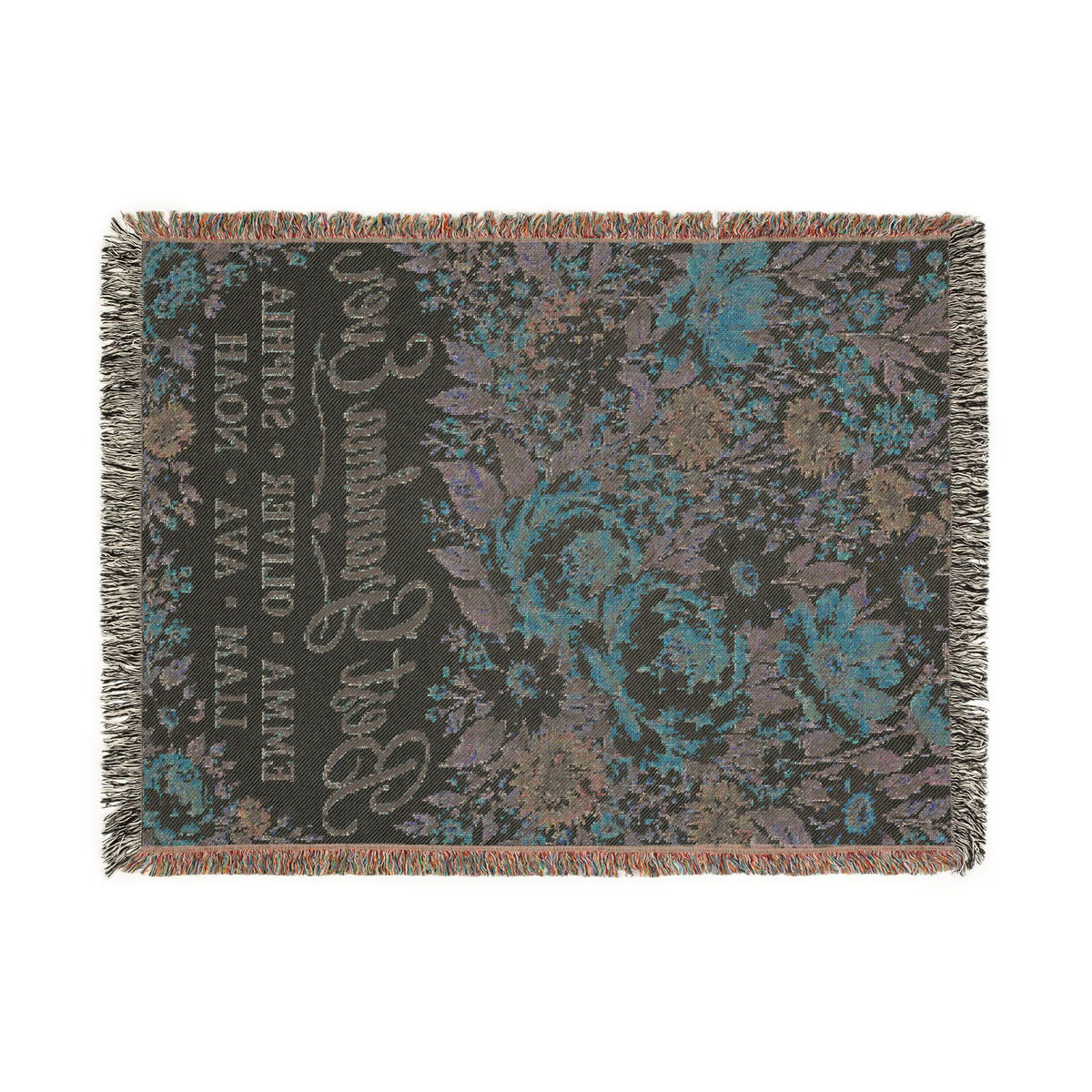 Personalized Grandmother Woven Blanket Tapestry, Grandma Nana Floral Throw Custom Kids Names Mimi First Time Cotton Small Large Wall Hanging