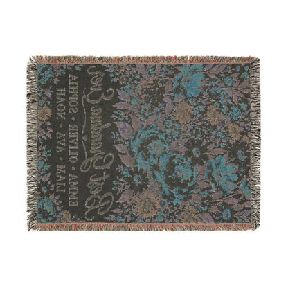 Personalized Grandmother Woven Blanket Tapestry, Grandma Nana Floral Throw Custom Kids Names Mimi First Time Cotton Small Large Wall Hanging