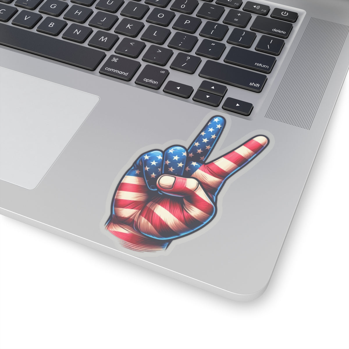 Hand Peace Sign Sticker Decal, American Flag Patriotic Art Vinyl Laptop Cute Waterbottle Tumbler Car Waterproof Bumper Small Large Clear