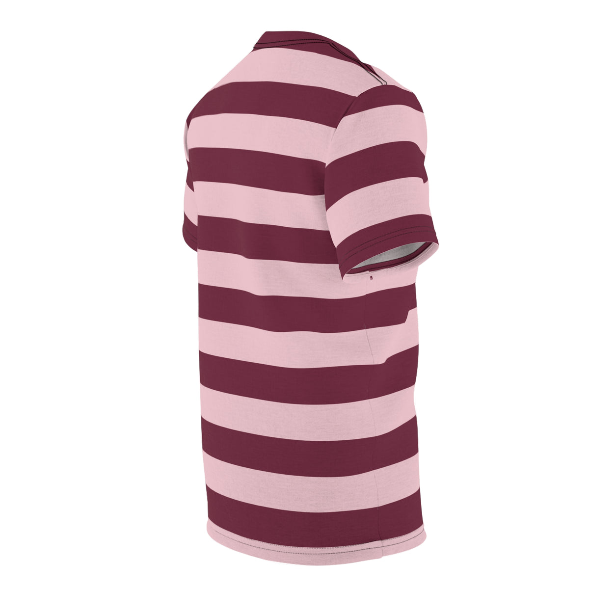 Burgundy Pink Striped Tshirt, Maroon Blush Horizontal Retro Designer Lightweight Heavyweight Crewneck Men Women Tee Top Short Sleeve Shirt