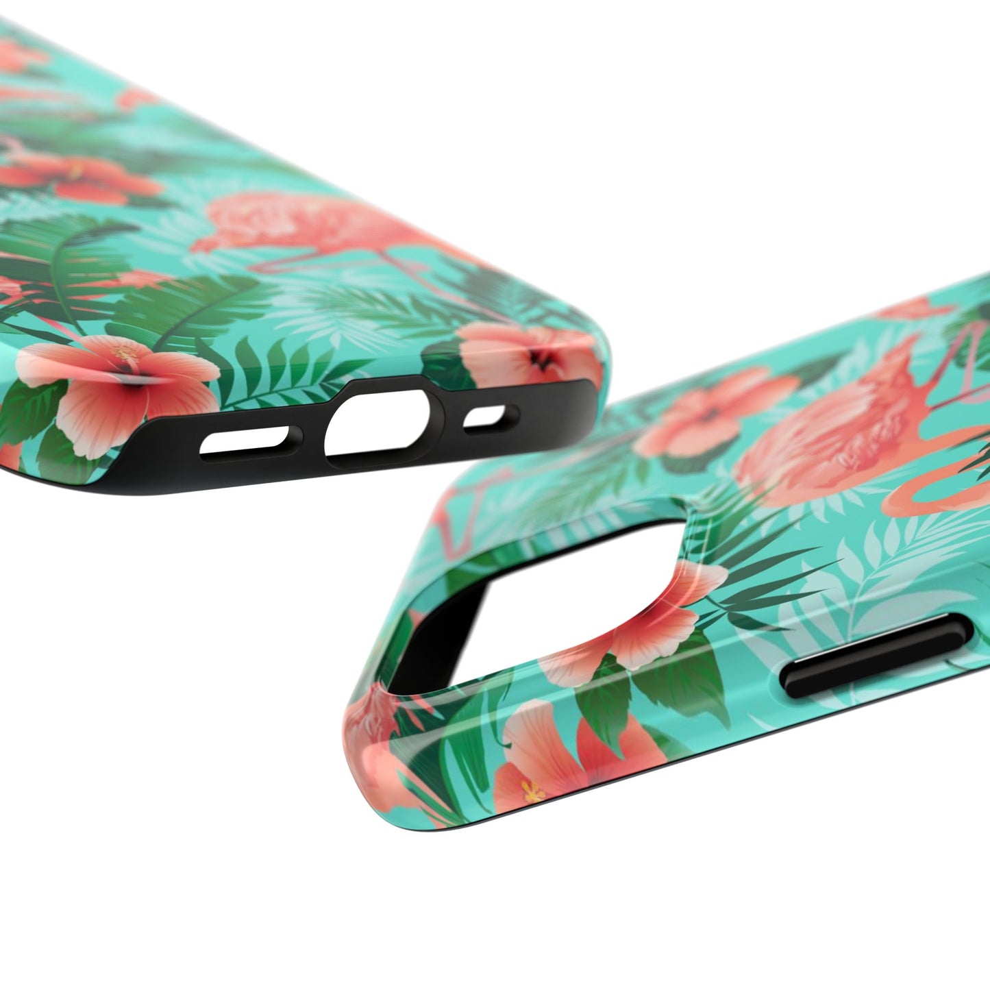 Pink Flamingo iPhone 17 16 15 14 13 12 11 Pro Max Case, Green Tropical Leaf Monstera Print Cute Gift XS XR X 7 Plus 8 Tough Cell Phone - Starcove Fashion