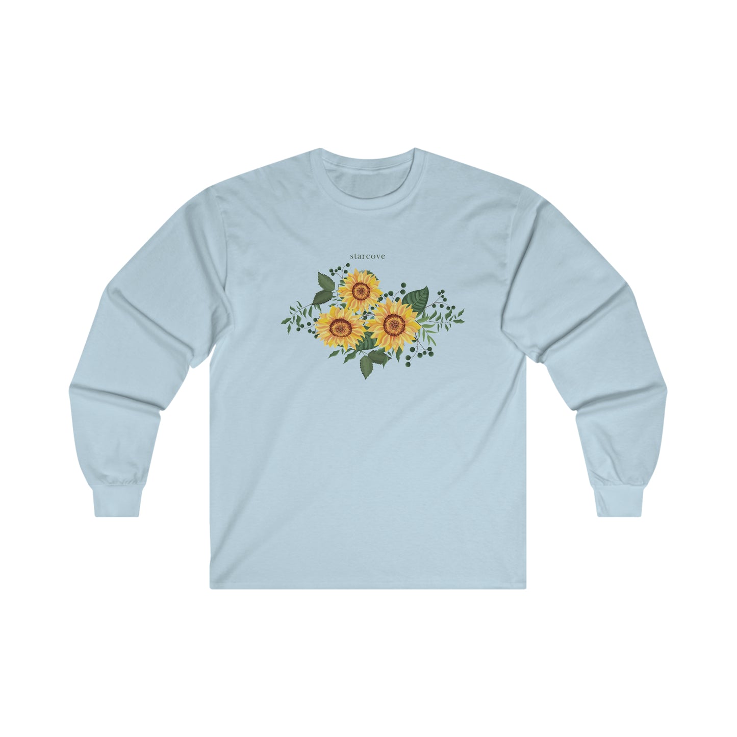 Sunflower Long Sleeve Shirt, Yellow Flower Floral Art Print Nature Cotton Tee Tshirt Top Botanical Women Men Outfit Starcove Fashion