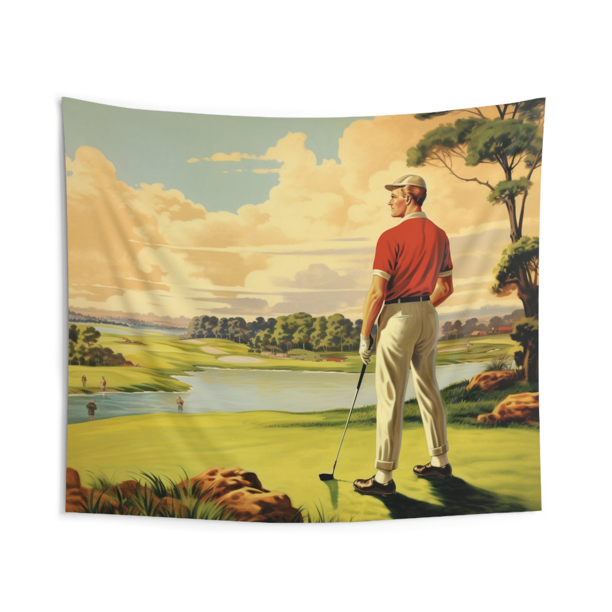 Golf Tapestry, Golfing Men Vintage Retro Wall Art Hanging Cool Unique Landscape Aesthetic Large Small Bedroom College Dorm Room Starcove Fashion