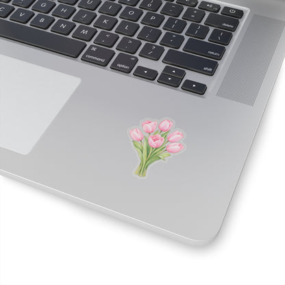 Pink Tulips Flower Sticker Decal, Bouquet Floral Watercolor Art Vinyl Cute Waterbottle Tumbler Car Waterproof Bumper Clear Die Cut Wall - Starcove Fashion