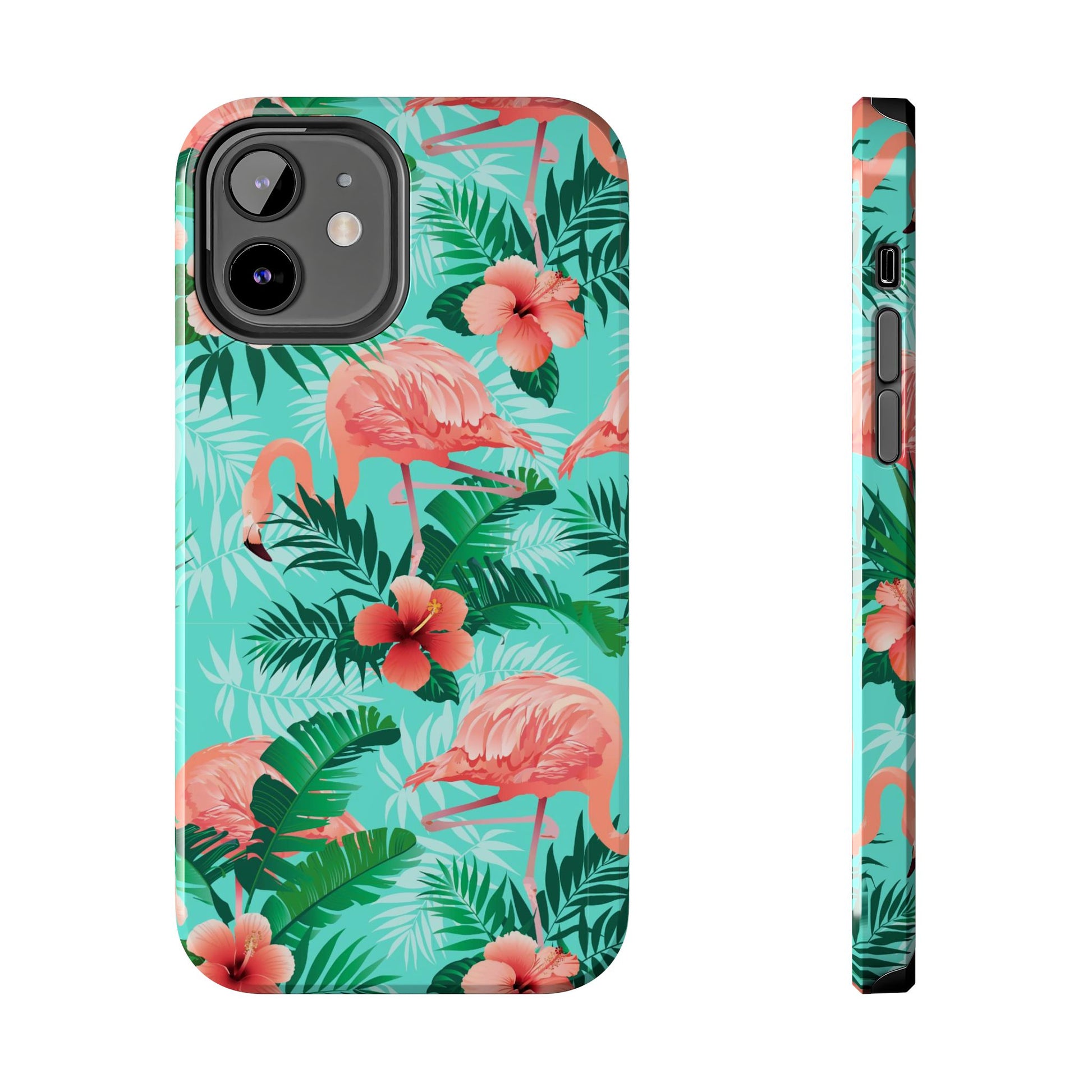 Pink Flamingo iPhone 17 16 15 14 13 12 11 Pro Max Case, Green Tropical Leaf Monstera Print Cute Gift XS XR X 7 Plus 8 Tough Cell Phone - Starcove Fashion
