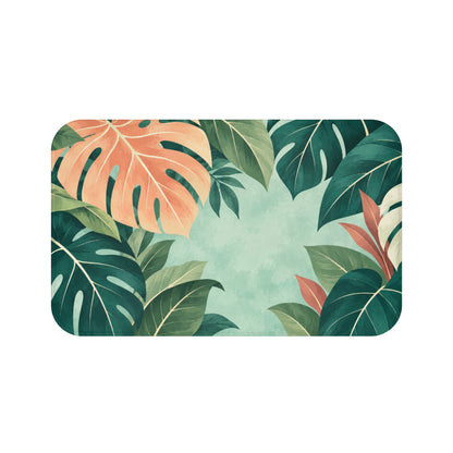 Monstera Leaf Bath Mat, Tropical Green Memory Foam Cute Shower Bathroom Decor Non Slip Floor Large Small Washable Quick Dry Luxury Rug