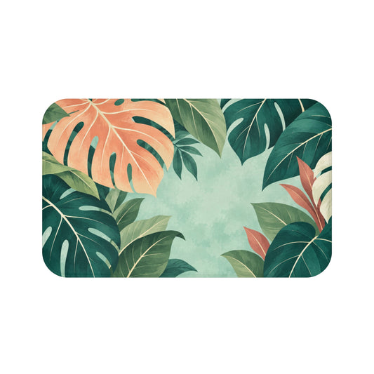Monstera Leaf Bath Mat, Tropical Green Memory Foam Cute Shower Bathroom Decor Non Slip Floor Large Small Washable Quick Dry Luxury Rug