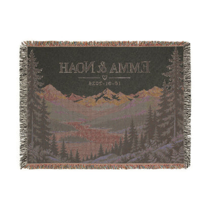 Custom Couples Blanket Throw Blanket Tapestry, Personalized Family Name Mountain Nature Cotton Fringe Small Large Bed 50x60 Wall Hanging