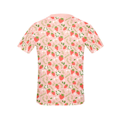 Pink Strawberry Women Tshirt, Flowers Floral Fruit Ladies Female Designer Adult Graphic Aesthetic Fashion Crewneck Tee Shirt Plus Size Top - Starcove Fashion