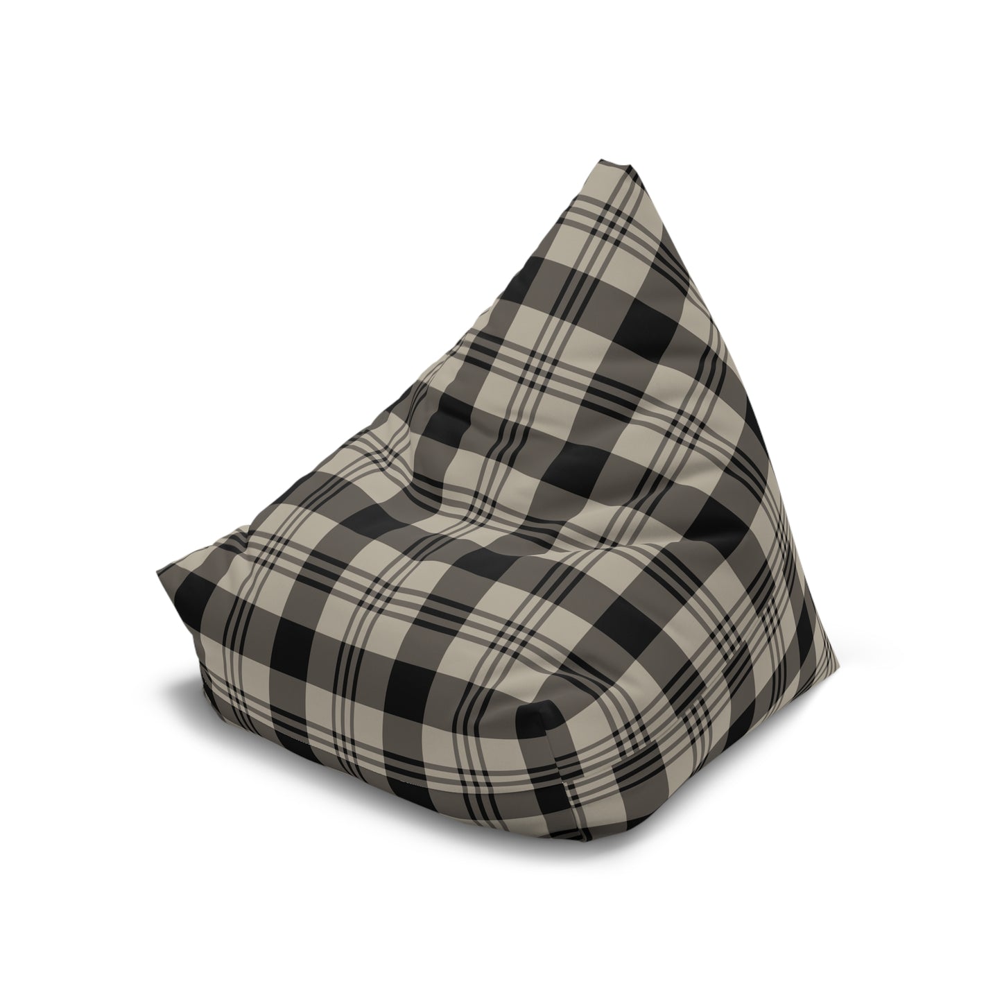 Plaid Bean Bag Chair Cover, Grey Beige Check Washable Triangle Furniture Small Large Adult Children Kids Sofa Apartment Dorm Unfilled Sack