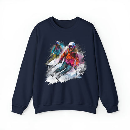 Girls Skiing Sweatshirt, Ski Team Watercolor Sweater Women Men Winter Sport Skier Snow Vintage Retro Cotton Holiday Mountain Ladies Unisex