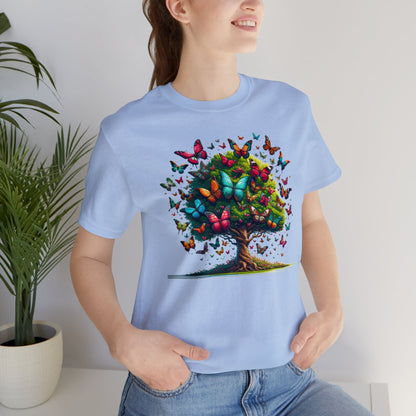 Butterflies Tree Tshirt, Butterfly Nature Garden Designer Graphic Aesthetic Crewneck Men Women Tee Top Short Sleeve Shirt