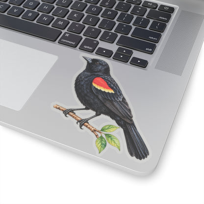 Red-Winged Blackbird Bird Sticker Decal, Birdwatcher Wetland Watercolor Art Vinyl Laptop Waterbottle Tumbler Car Waterproof Bumper Clear Die Cut
