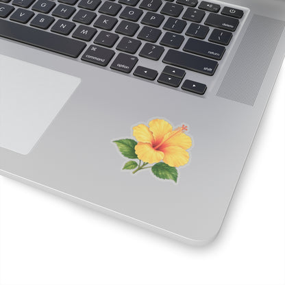 Yellow Hibiscus Flower Sticker Decal, Blossom Floral Watercolor Art Vinyl Cute Waterbottle Tumbler Car Waterproof Bumper Clear Die Cut Wall - Starcove Fashion