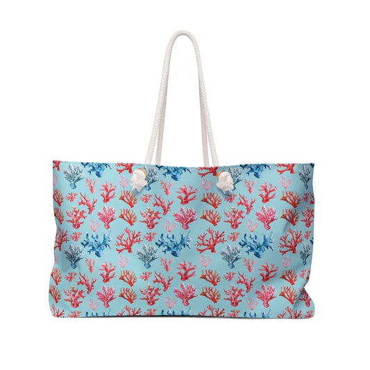 Sea Coral Tote Bag with Rope Handles, Aqua Blue Beach Canvas Weekender Pool Travel Summer Large Shoulder Men Women Designer Carry Bag
