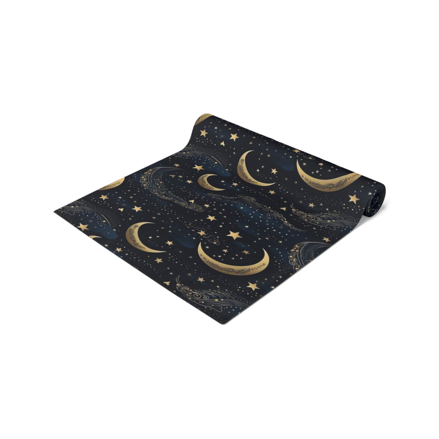 Half Moon Stars Table Runner, Starry Night Sky black Gold Clouds Cottagecore Witchy Decor Cloth Decoration Tablecoth Cotton Dining Linen Starcove Fashion