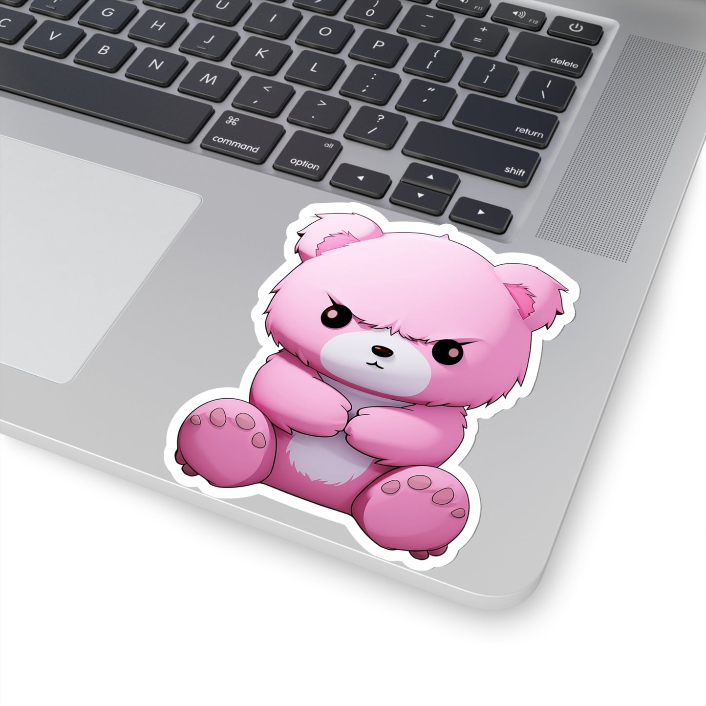 Pink Teddy Bear Sticker Decal, Grumpy Art Vinyl Laptop Cute Waterbottle Tumbler Car Waterproof Bumper Clear Aesthetic Die Cut Wall