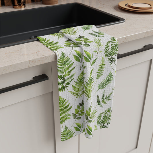 Ferns Kitchen Towel, Botanical Plants Cottagecore Tea Dish Hand Towel Great Cute Gift Her Women Farmhouse Flour Sack Linen Cloth