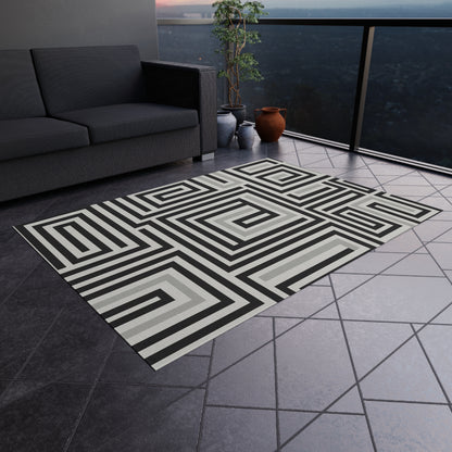Black White Gray Outdoor Area Rug, Geometric Waterproof Patio Porch Exterior Carpet Home Floor Small Large 2x3 4x6 3x5 5x7 8x10 Camping Mat