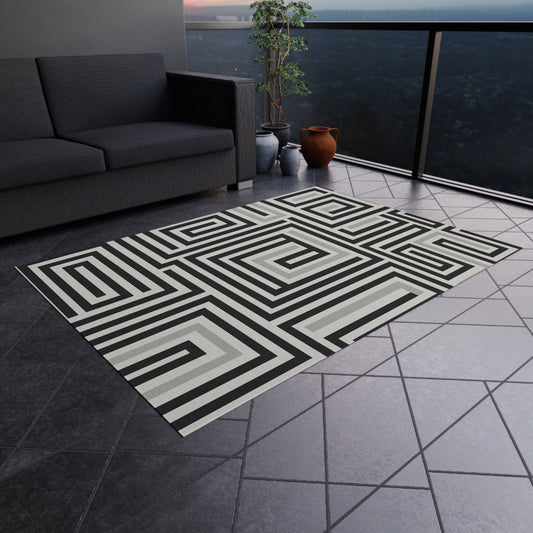 Black White Gray Outdoor Area Rug, Geometric Waterproof Patio Porch Exterior Carpet Home Floor Small Large 2x3 4x6 3x5 5x7 8x10 Camping Mat