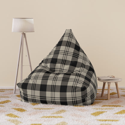 Plaid Bean Bag Chair Cover, Grey Beige Check Washable Triangle Furniture Small Large Adult Children Kids Sofa Apartment Dorm Unfilled Sack