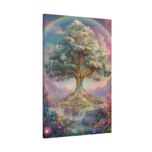Tree of Life Canvas Wall Art, Rainbow Gallery Wrap Small Large Hanging Vertical Rustic Artwork Room Unique Boho Decor Painting Print