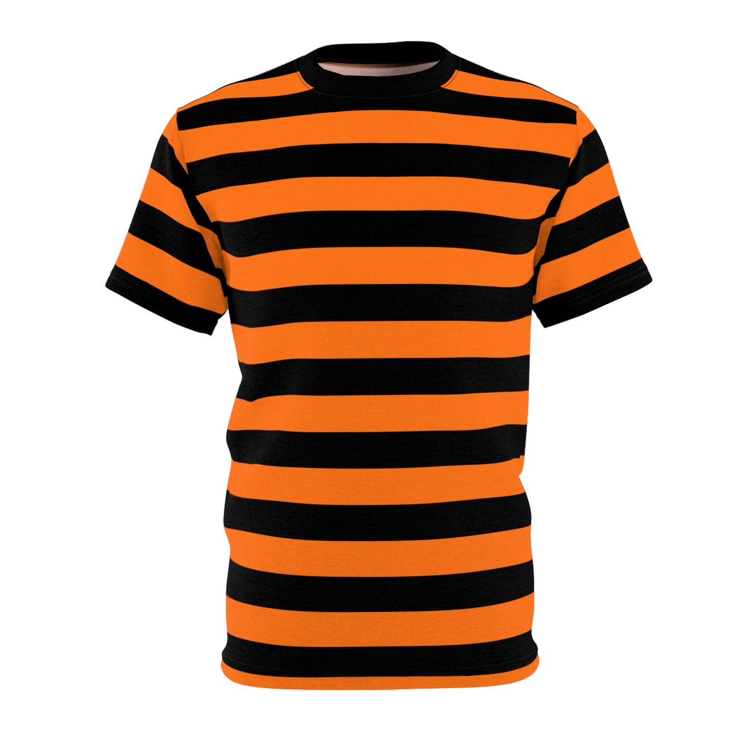 Orange Black Striped Tshirt, Stripe Designer Graphic Aesthetic Lightweight Heavyweight Crewneck Men Women Tee Top Short Sleeve Shirt
