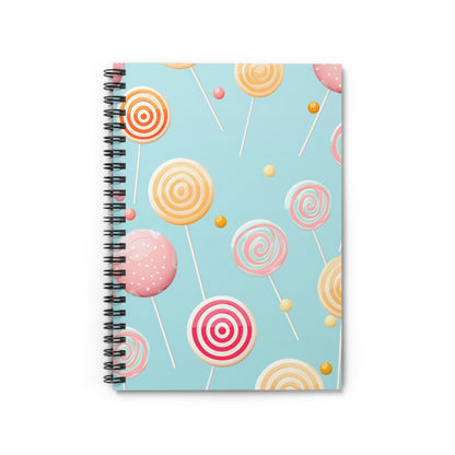 Lollipop Spiral Bound Notebook, Pastel Candy Travel Pattern Design Small Journal Notepad Ruled Line Book Paper Pad Work Aesthetic