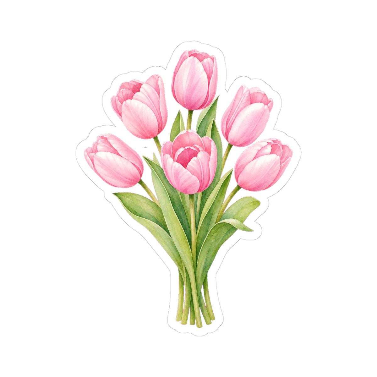 Pink Tulips Flower Sticker Decal, Bouquet Floral Watercolor Art Vinyl Cute Waterbottle Tumbler Car Waterproof Bumper Clear Die Cut Wall - Starcove Fashion