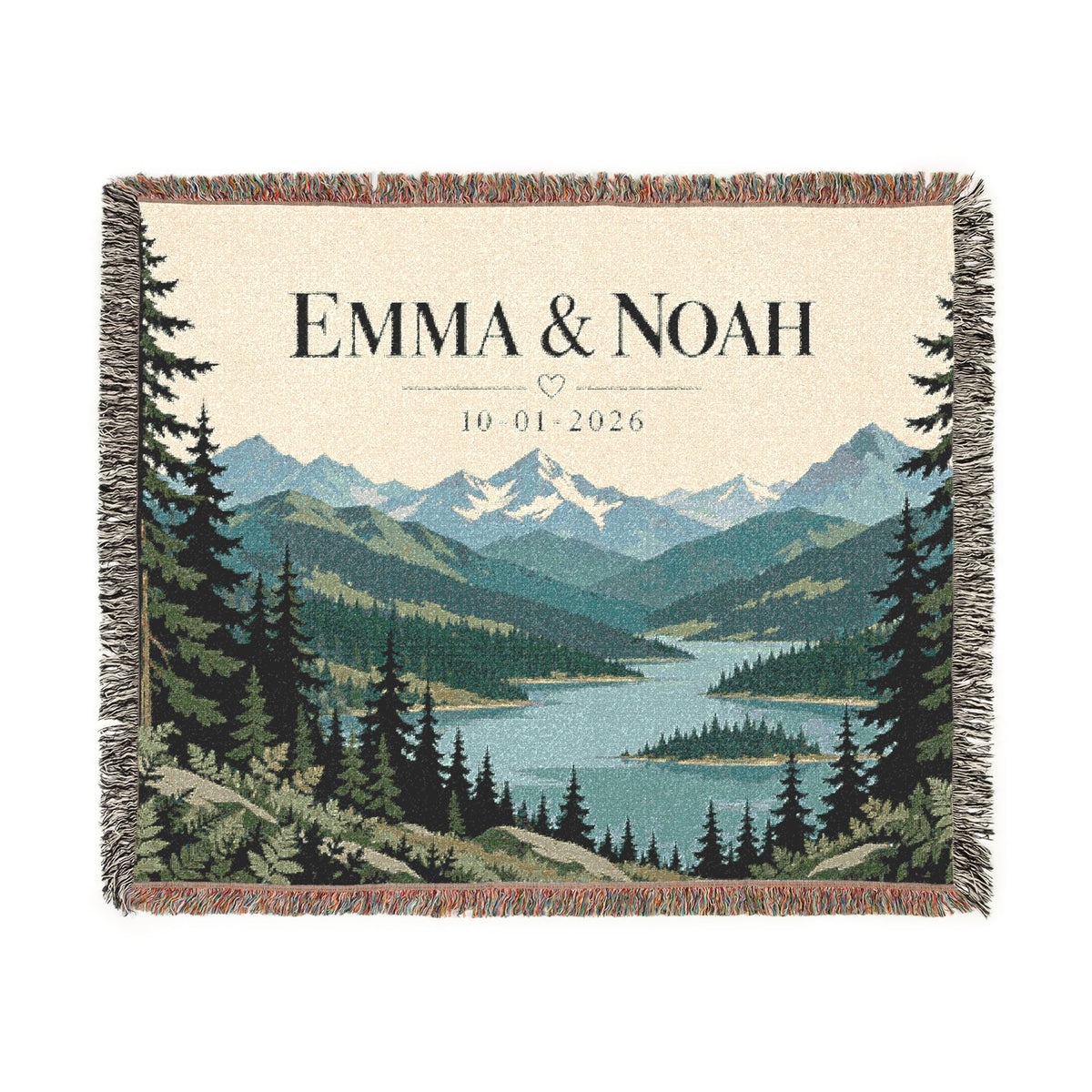 Custom Couples Blanket Throw Blanket Tapestry, Personalized Family Name Mountain Nature Cotton Fringe Small Large Bed 50x60 Wall Hanging