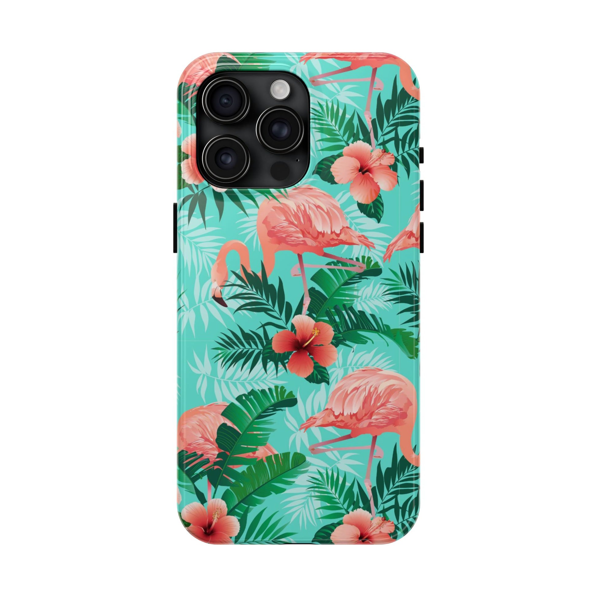 Pink Flamingo iPhone 17 16 15 14 13 12 11 Pro Max Case, Green Tropical Leaf Monstera Print Cute Gift XS XR X 7 Plus 8 Tough Cell Phone - Starcove Fashion