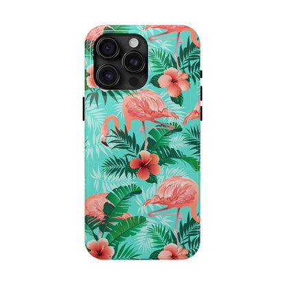 Pink Flamingo iPhone 17 16 15 14 13 12 11 Pro Max Case, Green Tropical Leaf Monstera Print Cute Gift XS XR X 7 Plus 8 Tough Cell Phone - Starcove Fashion