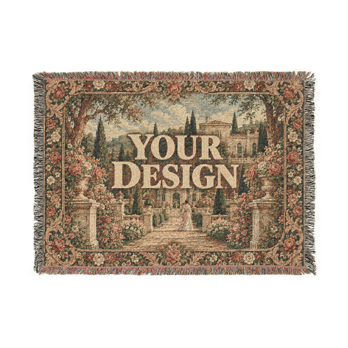 Custom Woven Throw Blanket Tapestry, Personalized Photo Luxury Cotton Fringe Cozy Warm Adult Kids Small Large Sofa Bed 50x60 Wall Hanging